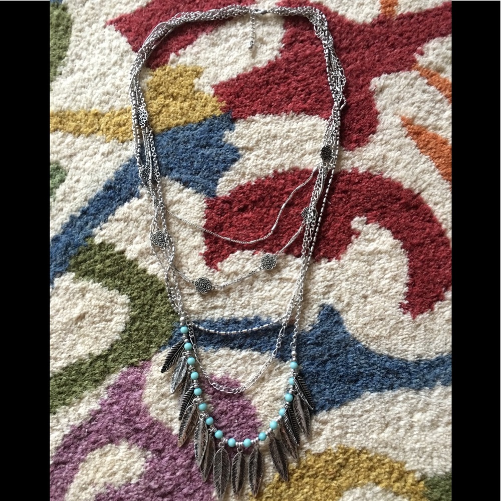 Silver Tone Boho Necklace and Bonus Ring